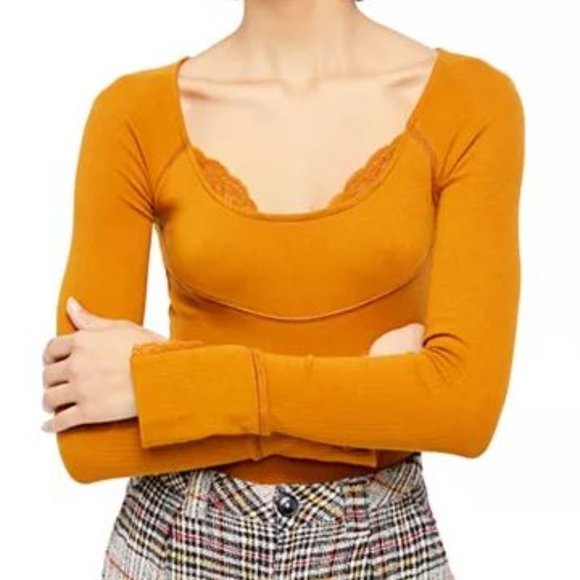 Free People Lace Cuff Long Sleeve Boho Top - Picture 9 of 9